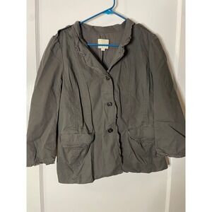 LOFT Women's Gray Cotton Military Style Button Front Jacket Size 12